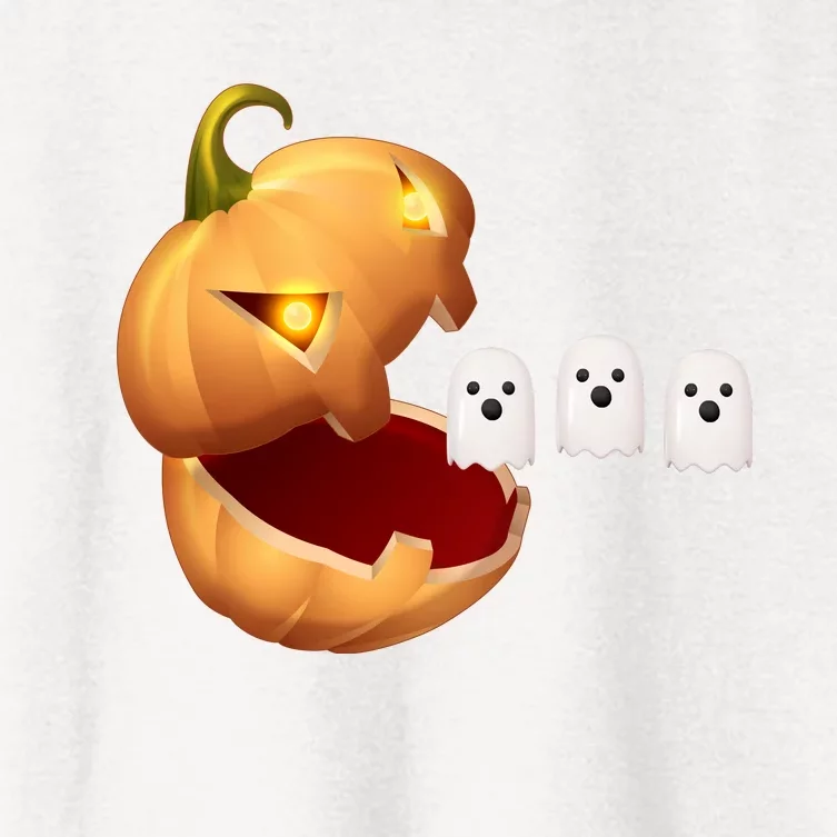 Funny Halloween Pumpkin Eating Ghost Women's Crop Top Tee