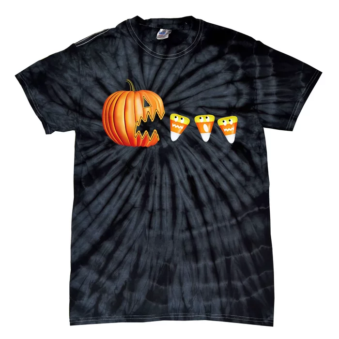 Funny Halloween Pumpkin Jack O Lantern Eating Candy Corn Tie-Dye T-Shirt