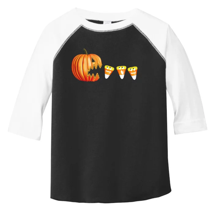 Funny Halloween Pumpkin Jack O Lantern Eating Candy Corn Toddler Fine Jersey T-Shirt