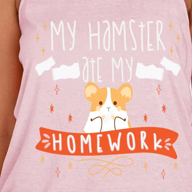 Funny Hamster Pet Gift My Hamster Ate My Homework Hamsters Cute Gift Women's Knotted Racerback Tank