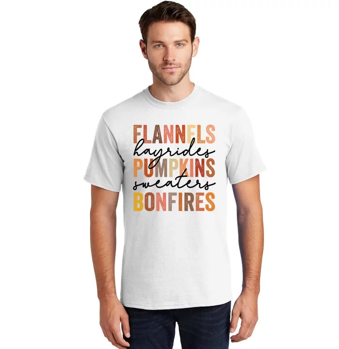 Flannels Hayrides Pumpkins Vintage Sweaters Bonfires Autumn Tall T-Shirt