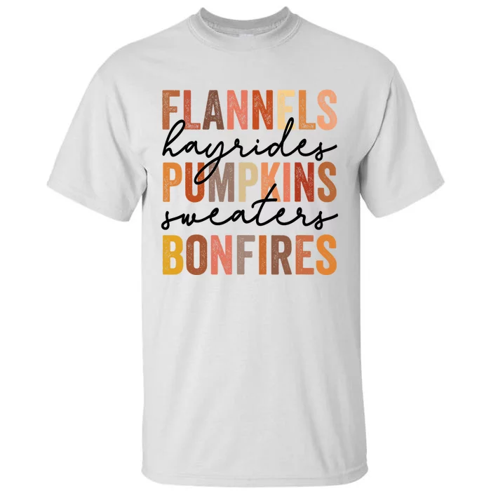 Flannels Hayrides Pumpkins Vintage Sweaters Bonfires Autumn Tall T-Shirt