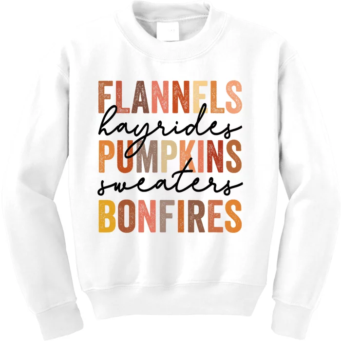 Flannels Hayrides Pumpkins Vintage Sweaters Bonfires Autumn Kids Sweatshirt