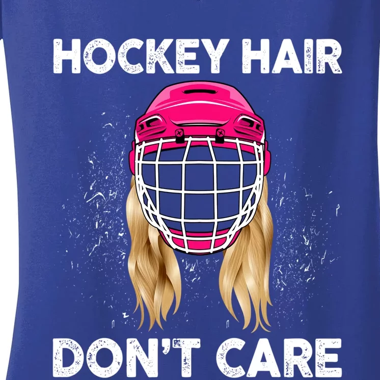 Funny Hockey Player Hockey Hair Dont Care Funny Gift Women's V-Neck T-Shirt