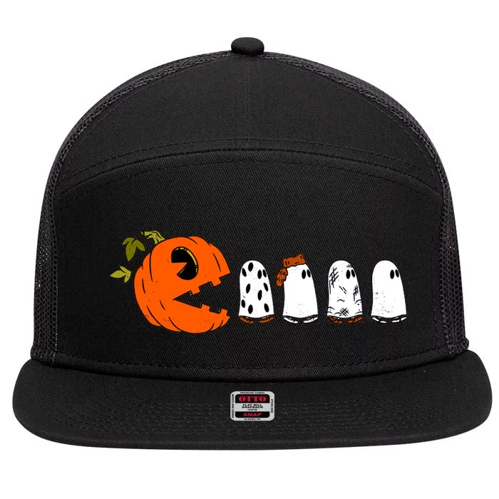 Funny Halloween Pumpkin Ghosts Retro Gamer 7 Panel Mesh Trucker Snapback Hat