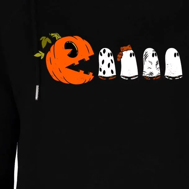 Funny Halloween Pumpkin Ghosts Retro Gamer Womens Funnel Neck Pullover Hood