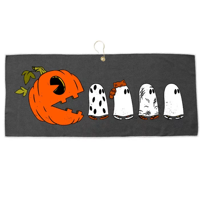 Funny Halloween Pumpkin Ghosts Retro Gamer Large Microfiber Waffle Golf Towel