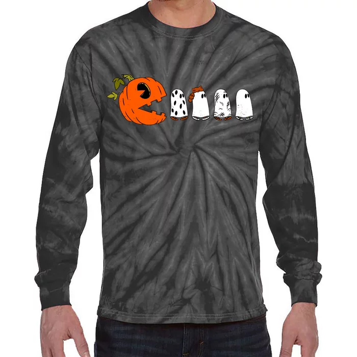 Funny Halloween Pumpkin Ghosts Retro Gamer Tie-Dye Long Sleeve Shirt