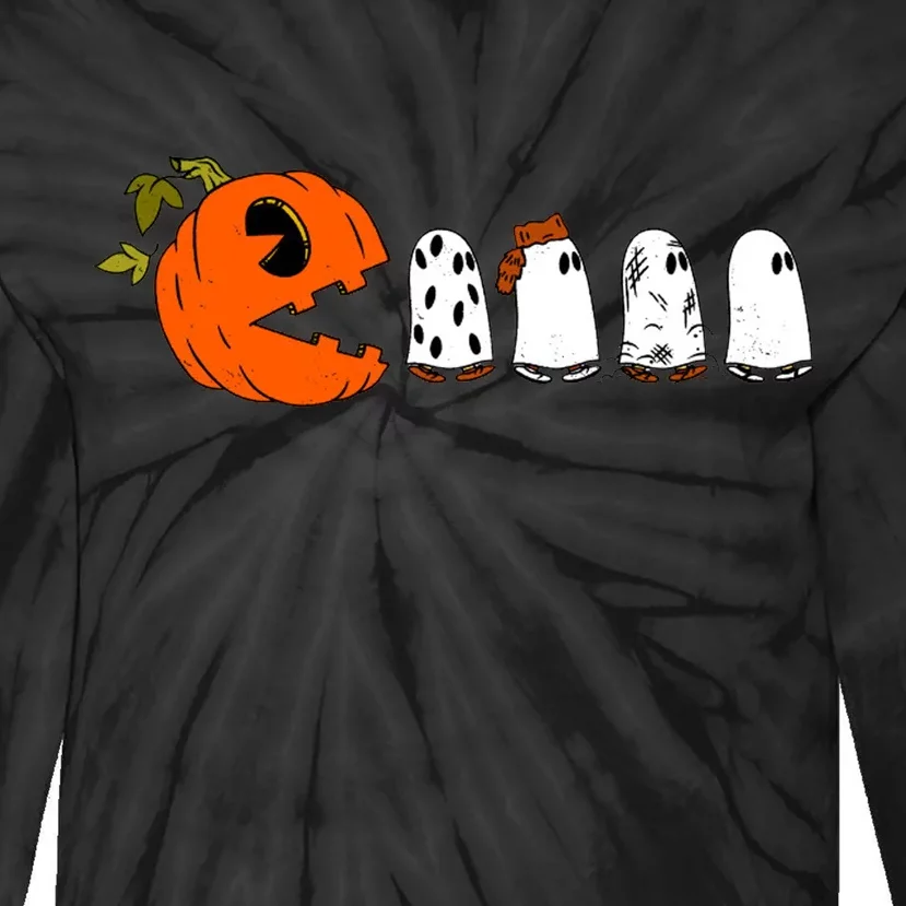 Funny Halloween Pumpkin Ghosts Retro Gamer Tie-Dye Long Sleeve Shirt