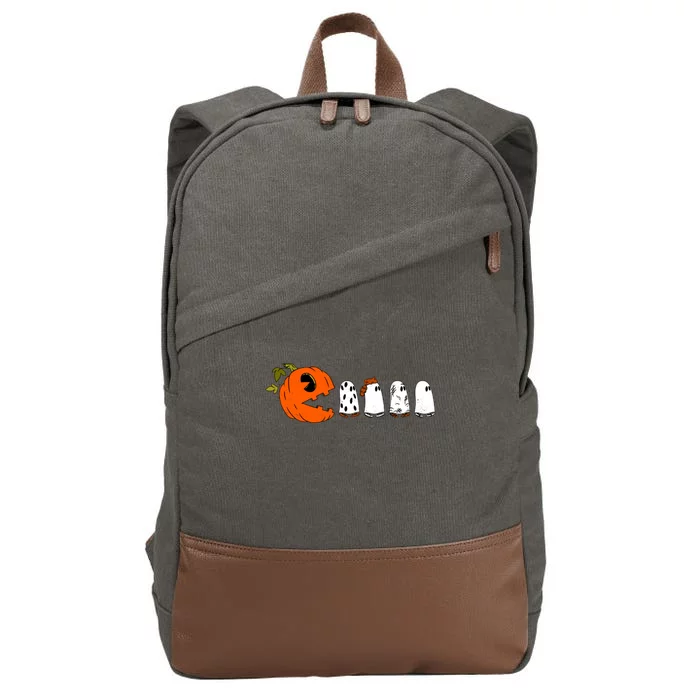 Funny Halloween Pumpkin Ghosts Retro Gamer Cotton Canvas Backpack