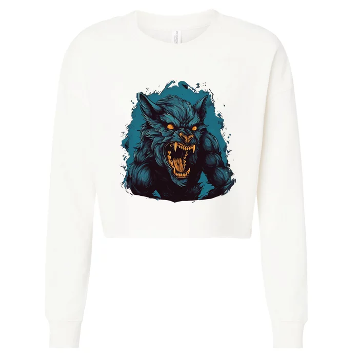 Funny Halloween Party With This Cool Werewolf Costume Cropped Pullover Crew