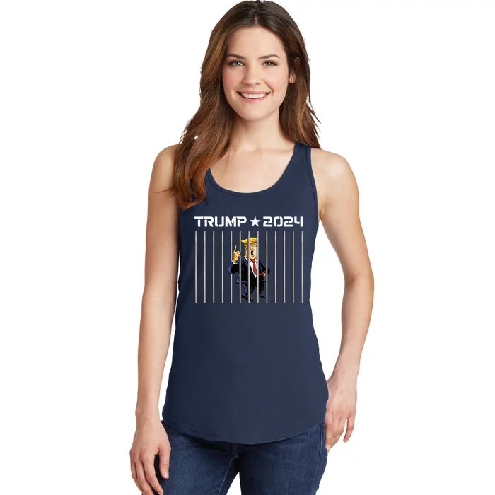 Funny Humorous Political President Donald Trump In Jail 2024 Ladies Essential Tank