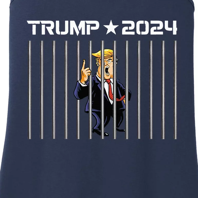 Funny Humorous Political President Donald Trump In Jail 2024 Ladies Essential Tank