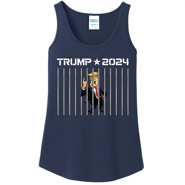 Funny Humorous Political President Donald Trump In Jail 2024 Ladies Essential Tank