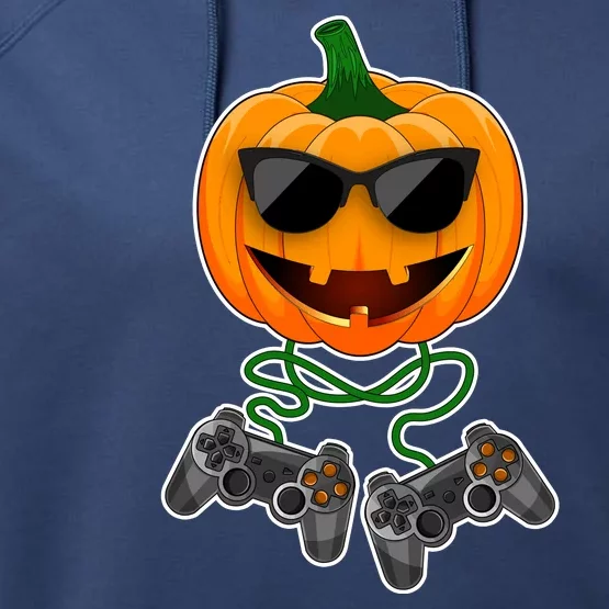 Funny Halloween Pumpkin Video Gamer Performance Fleece Hoodie