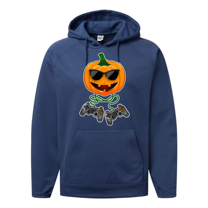 Funny Halloween Pumpkin Video Gamer Performance Fleece Hoodie