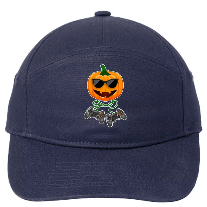 Funny Halloween Pumpkin Video Gamer 7-Panel Snapback Hat