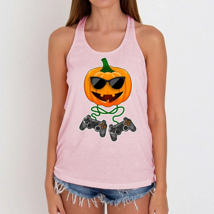 Funny Halloween Pumpkin Video Gamer Women's Knotted Racerback Tank