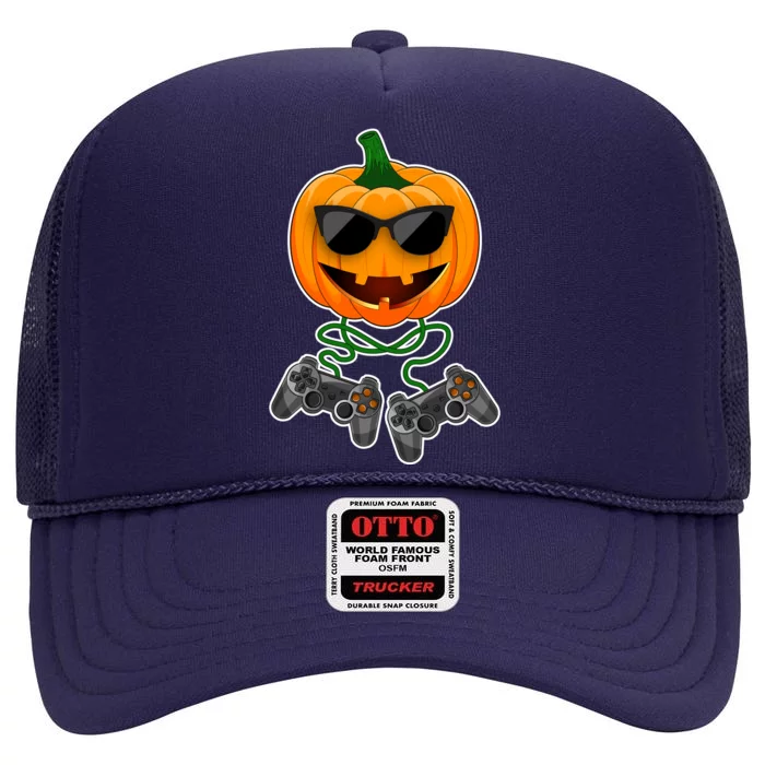 Funny Halloween Pumpkin Video Gamer High Crown Mesh Trucker Hat