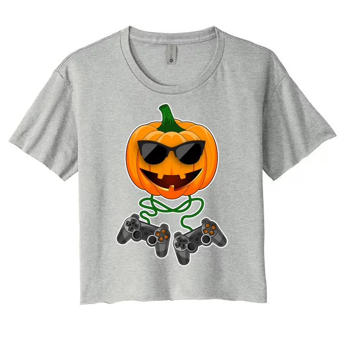 Funny Halloween Pumpkin Video Gamer Women's Crop Top Tee