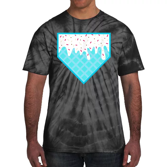 Funny Home Plate Drip Ice Cream Softball & Baseball Tie-Dye T-Shirt