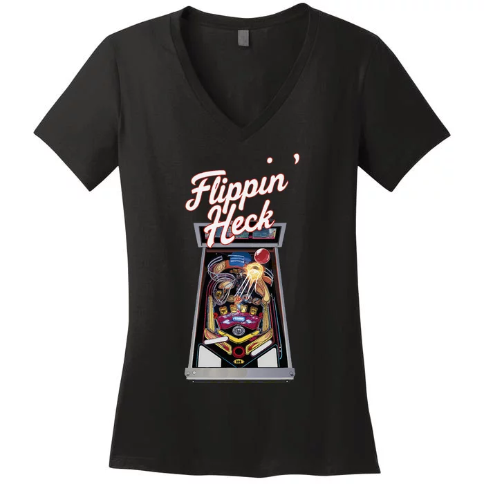 Flippin Heck Pinball Machine Gaming Arcade Women's V-Neck T-Shirt