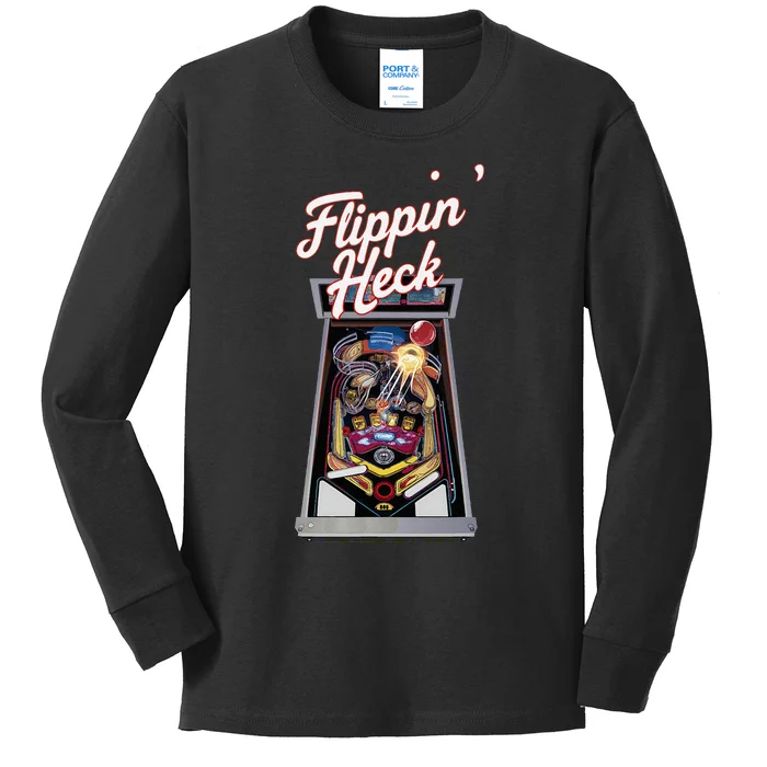 Flippin Heck Pinball Machine Gaming Arcade Kids Long Sleeve Shirt