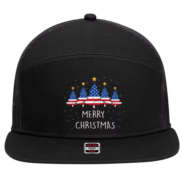 Festive Holiday Pajamas with American Flag Christmas Tree 7 Panel Mesh Trucker Snapback Hat