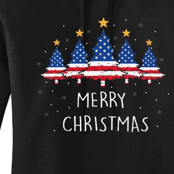 Festive Holiday Pajamas with American Flag Christmas Tree Women's Pullover Hoodie