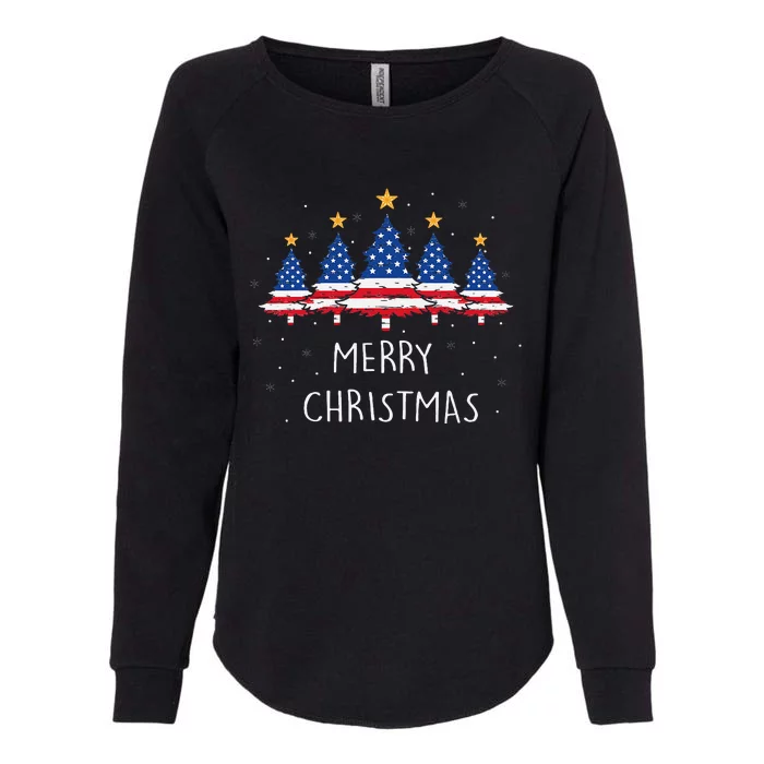 Festive Holiday Pajamas with American Flag Christmas Tree Womens California Wash Sweatshirt