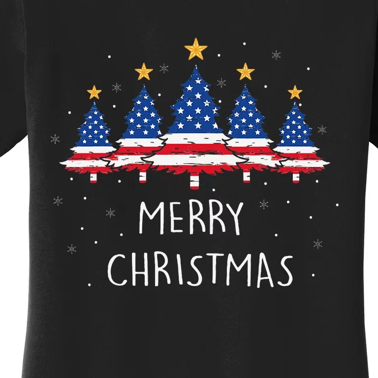 Festive Holiday Pajamas with American Flag Christmas Tree Women's T-Shirt