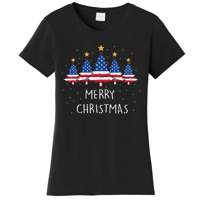 Festive Holiday Pajamas with American Flag Christmas Tree Women's T-Shirt