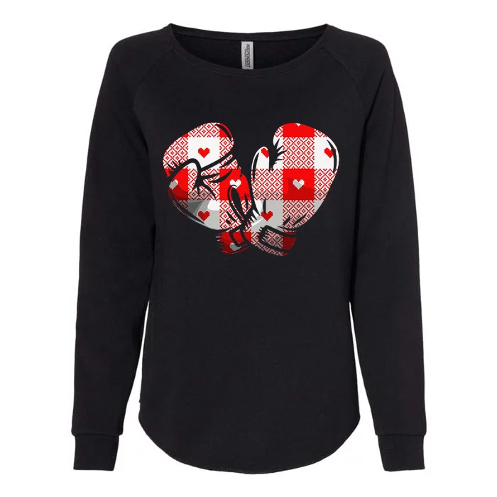 Funny Heart Plaid Boxing Valentine's Day Sport Lover Womens California Wash Sweatshirt