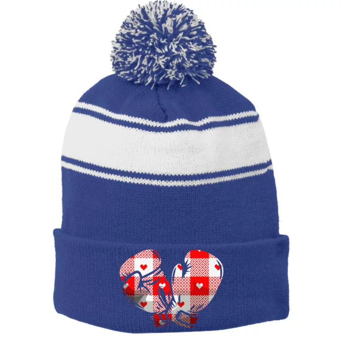 Funny Heart Plaid Boxing Valentine's Day Sport Lover Stripe Pom Pom Beanie