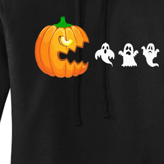 Funny Halloween Pumpkin Eating Ghost Gamer Women's Pullover Hoodie