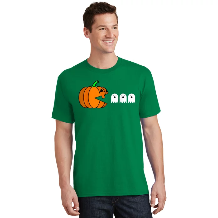 Funny Halloween Pumpkin Eating Ghost Gamer T-Shirt