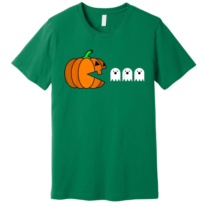 Funny Halloween Pumpkin Eating Ghost Gamer Premium T-Shirt