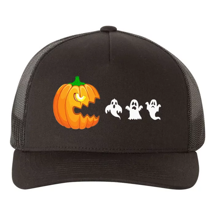 Funny Halloween Pumpkin Eating Ghost Gamer Yupoong Adult 5-Panel Trucker Hat