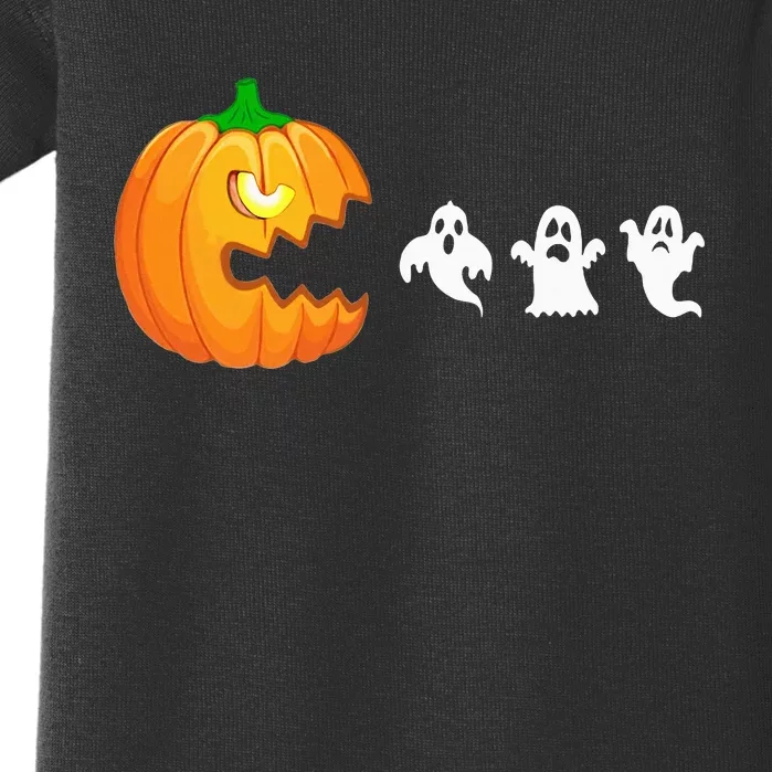 Funny Halloween Pumpkin Eating Ghost Gamer Baby Bodysuit