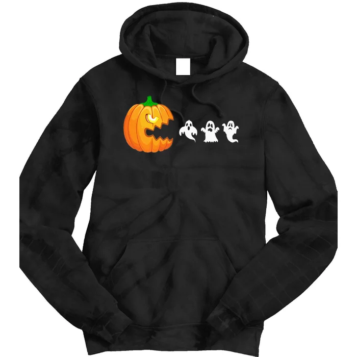 Funny Halloween Pumpkin Eating Ghost Gamer Tie Dye Hoodie