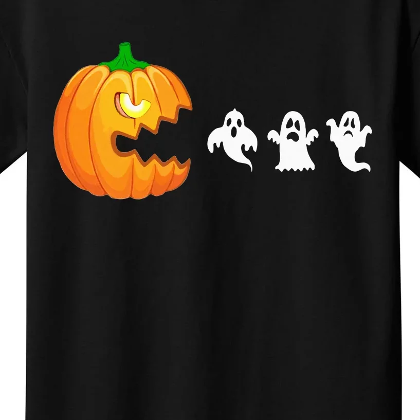 Funny Halloween Pumpkin Eating Ghost Gamer Kids T-Shirt