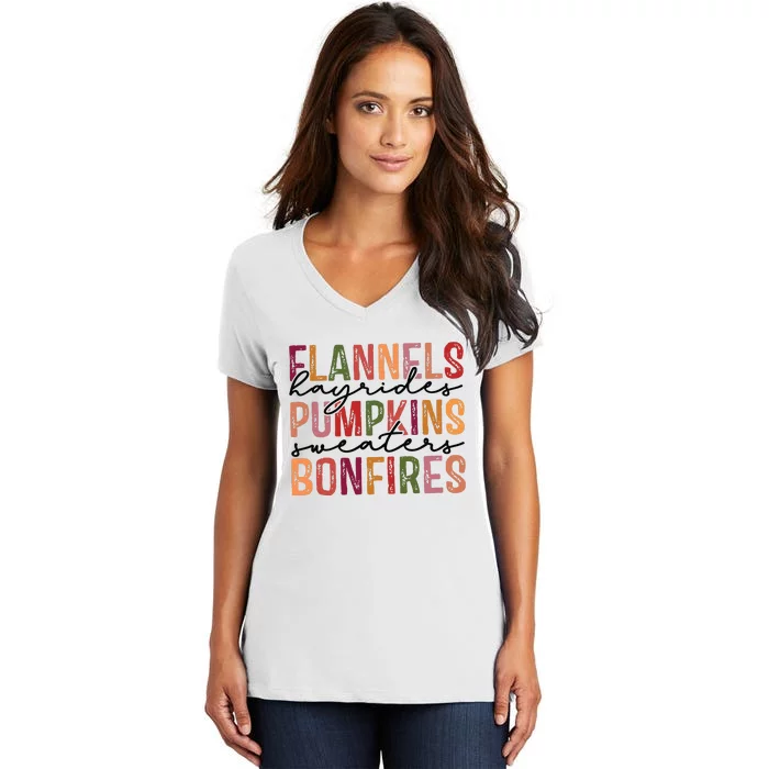 Flannels Hayrides Pumpkin Pumpkin Spice Season Women's V-Neck T-Shirt