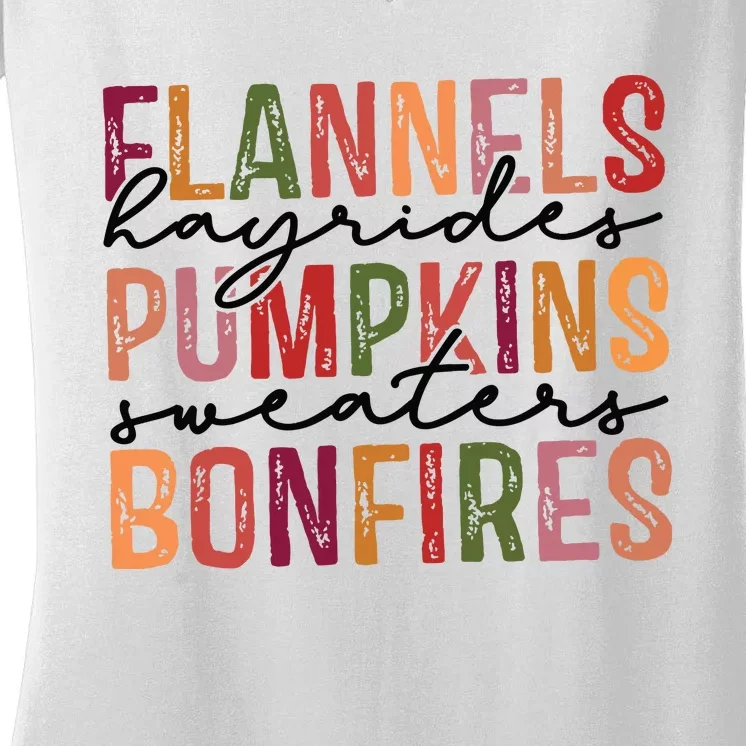 Flannels Hayrides Pumpkin Pumpkin Spice Season Women's V-Neck T-Shirt