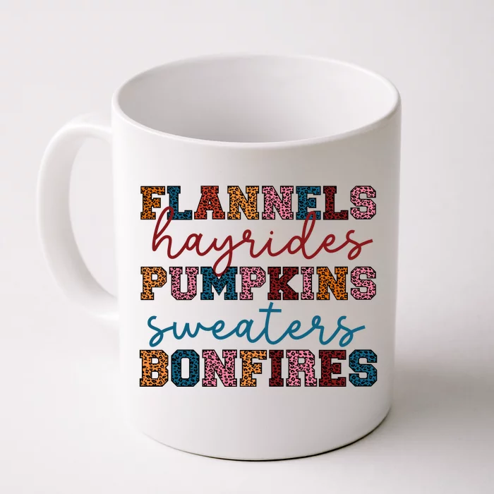 Flannels Hayrides Pumpkins Sweaters Bonfi Front & Back Coffee Mug