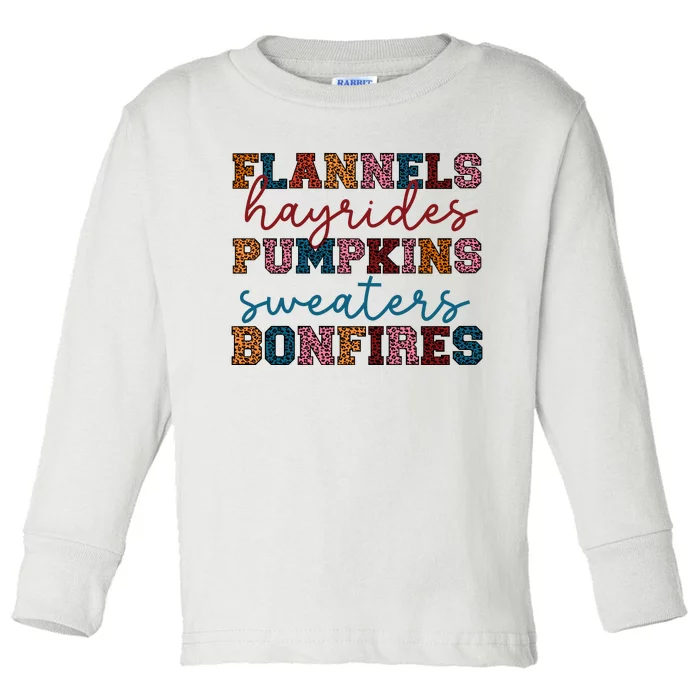 Flannels Hayrides Pumpkins Sweaters Bonfi Toddler Long Sleeve Shirt