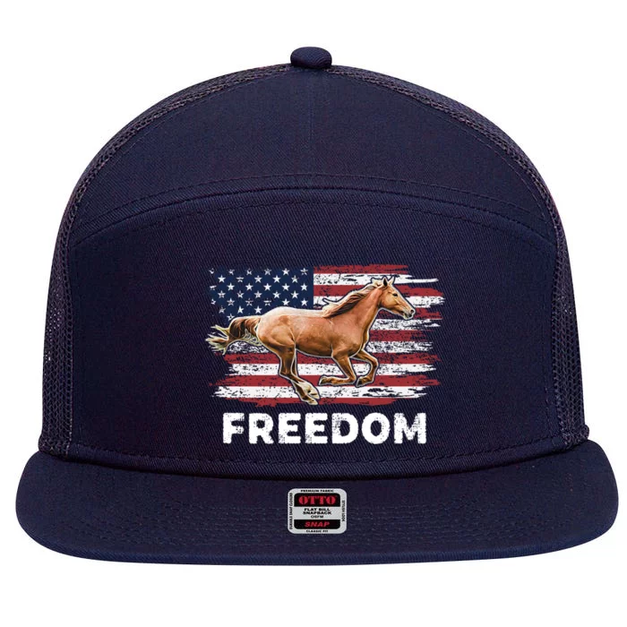 Freedom Horse Patriotic Horse American Flag Horseback Riding Great Gift 7 Panel Mesh Trucker Snapback Hat