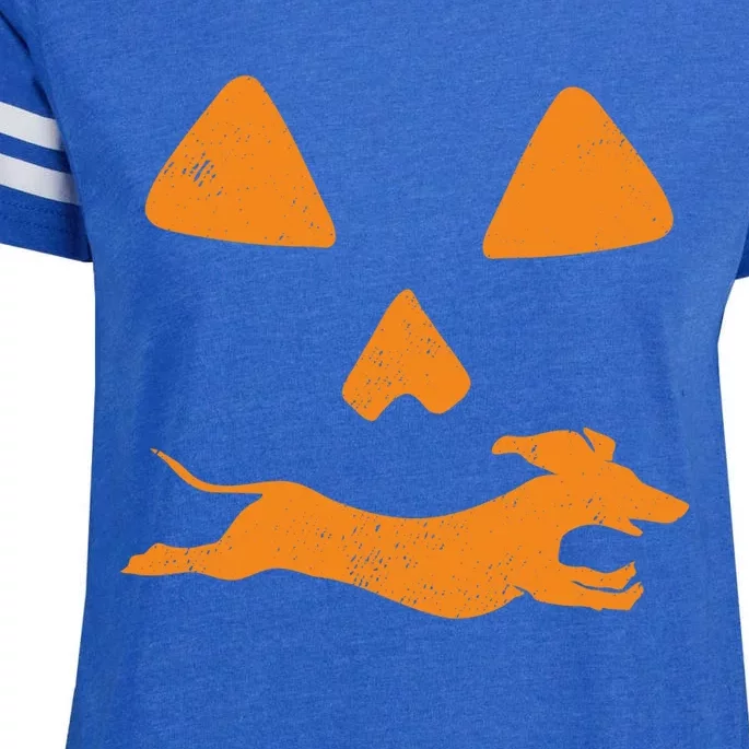 Funny Halloween Pumpkin Dachshund Jackolantern Wiener Dog Gift Enza Ladies Jersey Football T-Shirt