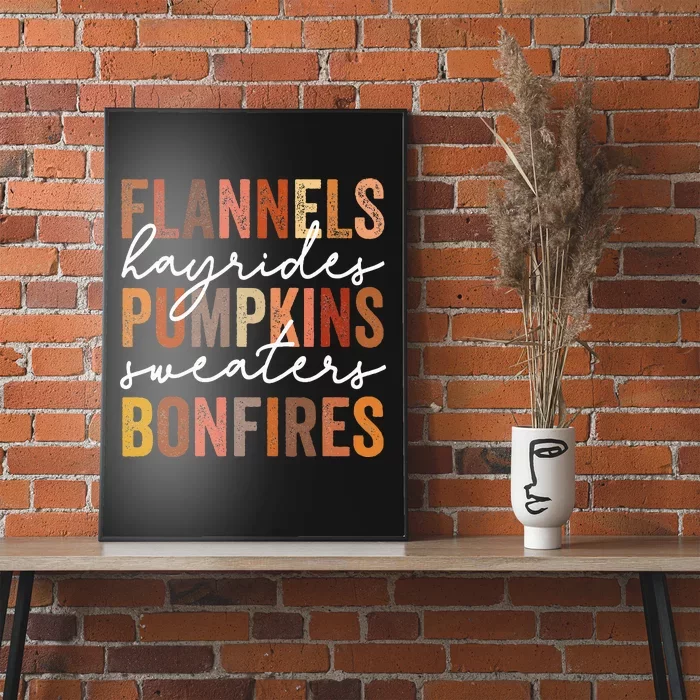 Flannels Hayrides Pumpkins Sweaters Bonfires Autumn Vintage Poster