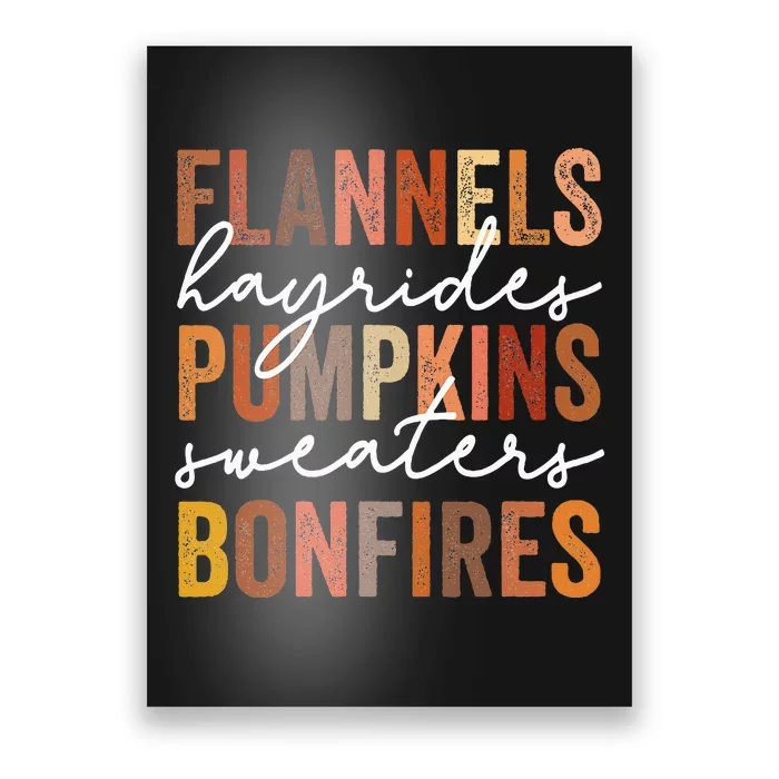 Flannels Hayrides Pumpkins Sweaters Bonfires Autumn Vintage Poster