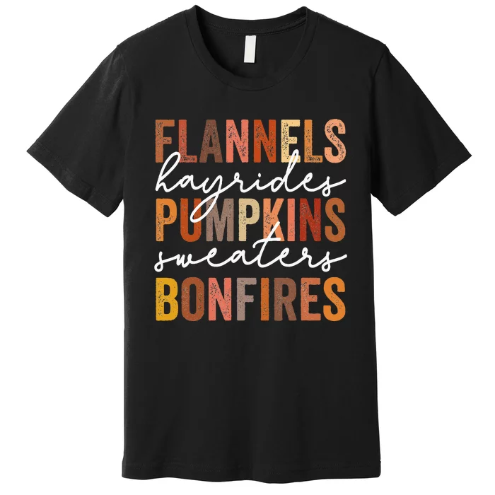 Flannels Hayrides Pumpkins Sweaters Bonfires Autumn Vintage Premium T-Shirt